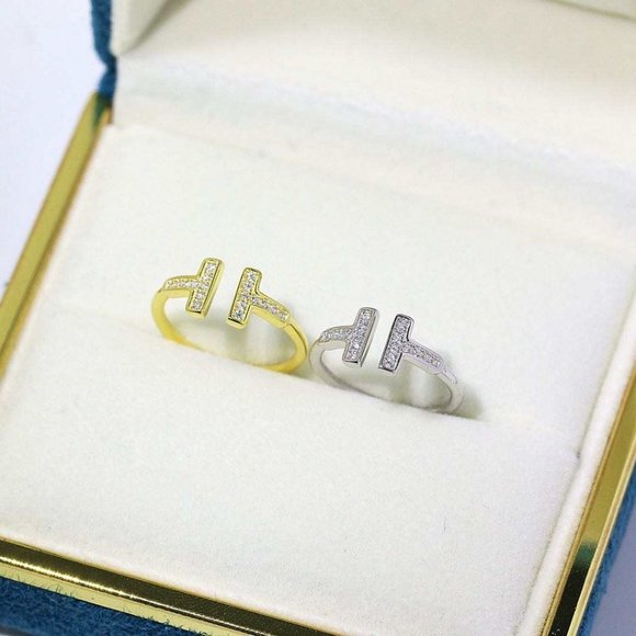 18k gold plated Sterling Silver T Shape ring - Picture 2 of 7